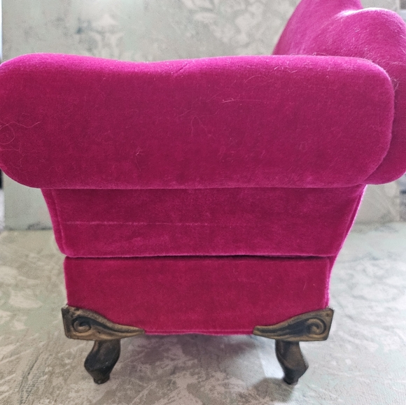 Vintage Fuchsia Hot Pink Velvet Sofa Settee Jewelry Box Storage - Picture 3 of 14